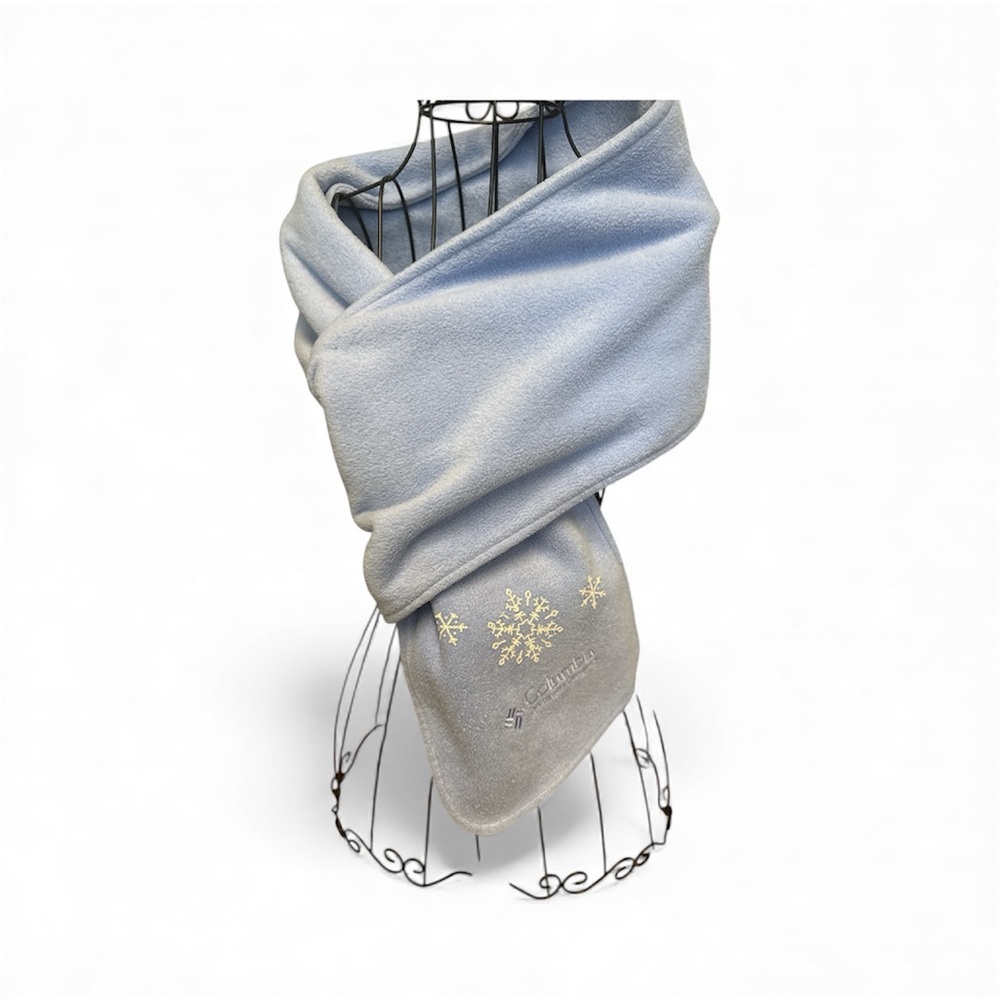 Columbia Sky Blue Fleece Scarf with Snowflake Design